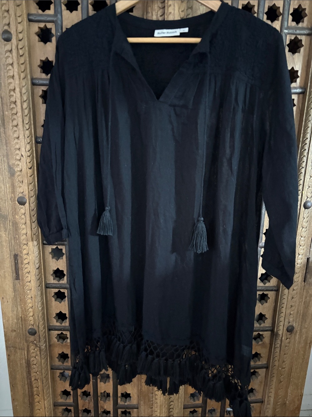 Roller Rabbit Black V-Neck Tunic with Crochet Yoke